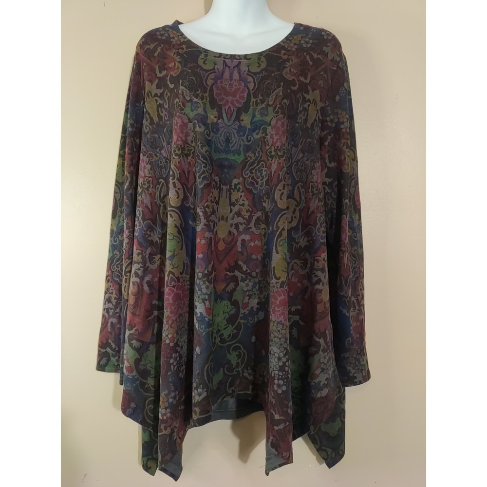 Casual Express Floral paisley Multicolor High Low Long sleeve Tribal Top Size Xl